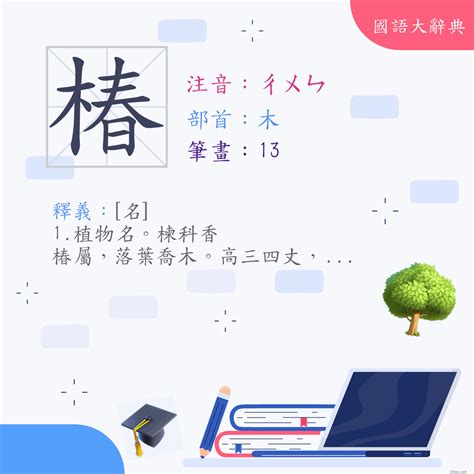 木椿意思|字:椿 (注音:ㄔㄨㄣ,部首:木) 